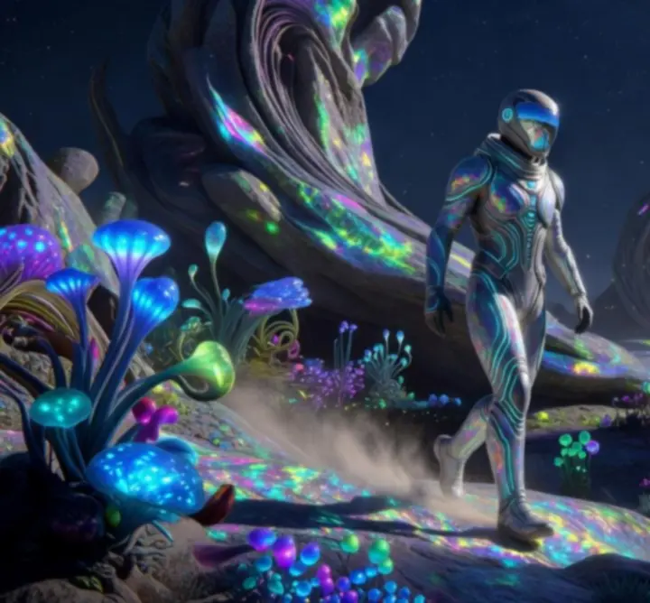 Widok eksploracji obcej planety w grze Astropulse
