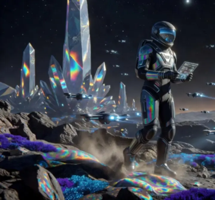 Ekran misji eksploracyjnej pokazujący planetarną powierzchnię i zwiadowczy statek w AstroPulse.