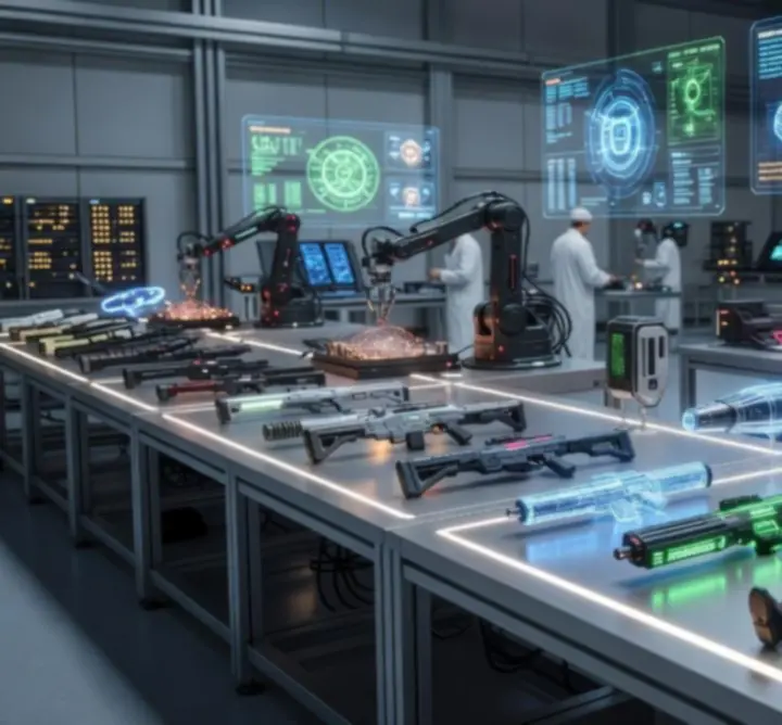 Laboratorium przyszłości z holograficznymi modułami technologii używanej w grze Astropulse.