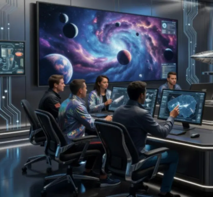 Kosmiczne środowisko i koncepcyjne wizualizacje świata gry AstroPulse